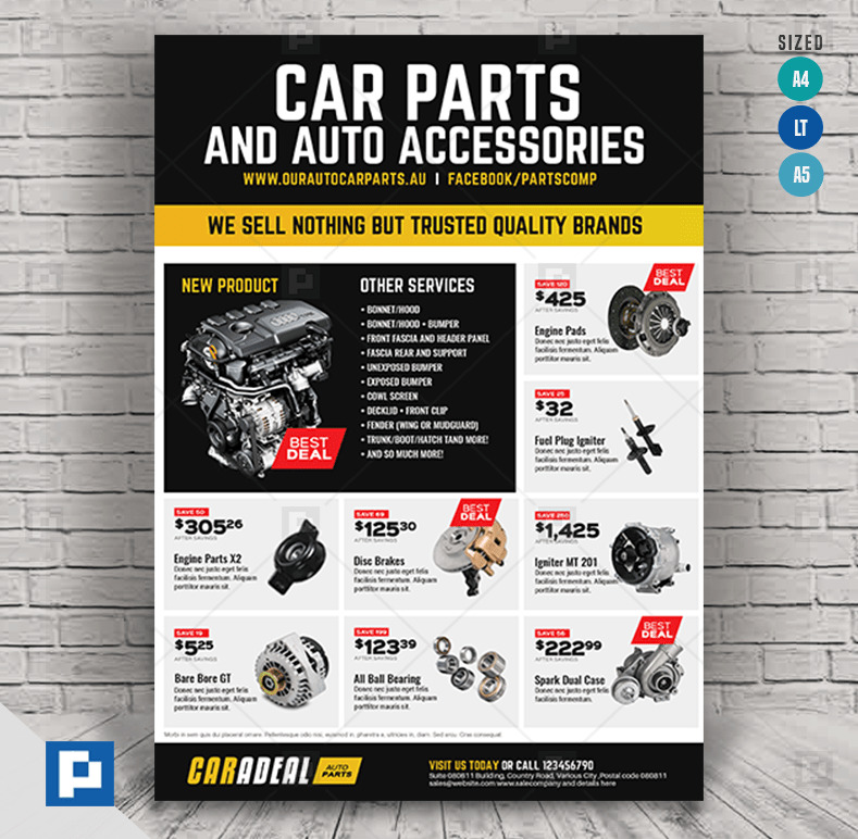 In de omgeving van maart Piepen Auto Car Spare Parts Flyer - PSDPixel