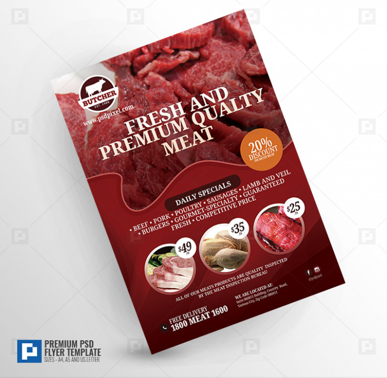 Meat Services Flyer PSDPixel