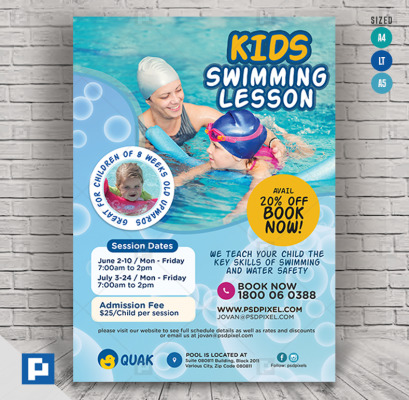 Children Swimming Lesson Flyer - PSDPixel
