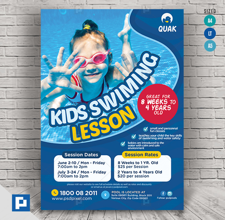 Swimming Tutorial Services Flyer PSDPixel