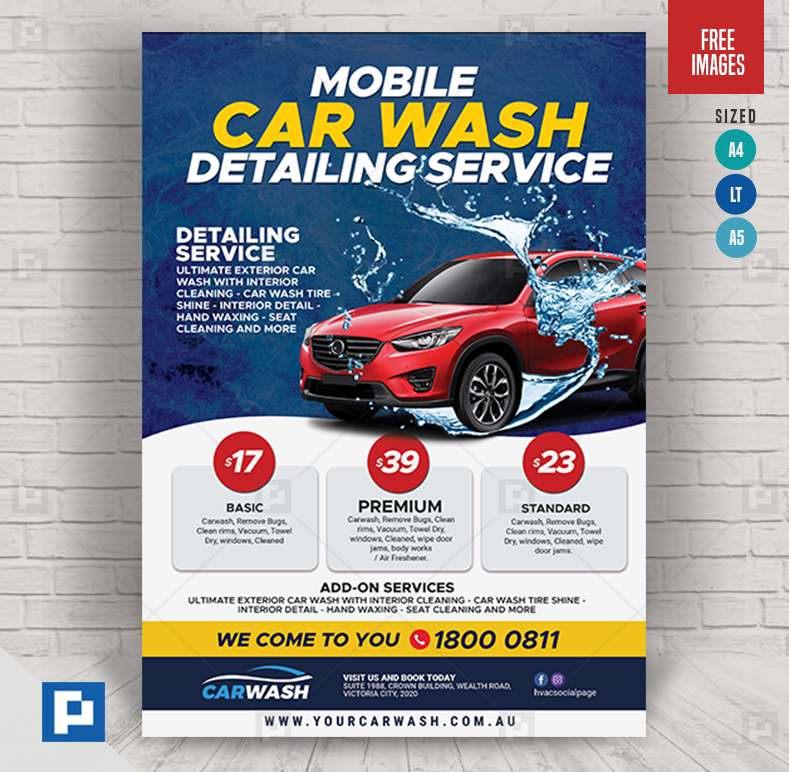 Car Wash and Detailing Center Flyer PSDPixel