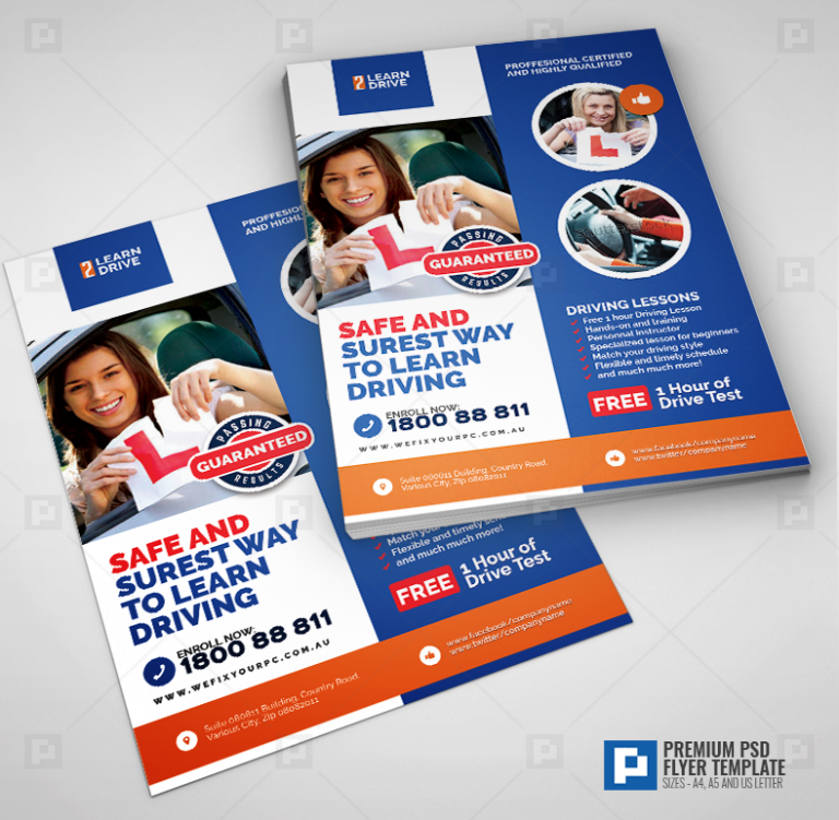 Driving School Promotional Flyer PSDPixel