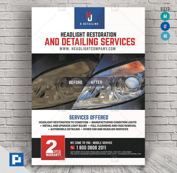 Car Detailing and Headlight Restoration Flyer