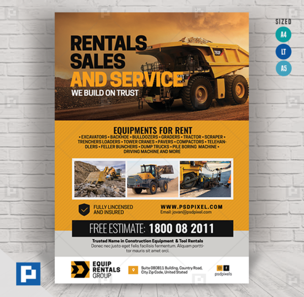 Construction Equipment Sales and Rentals Flyer