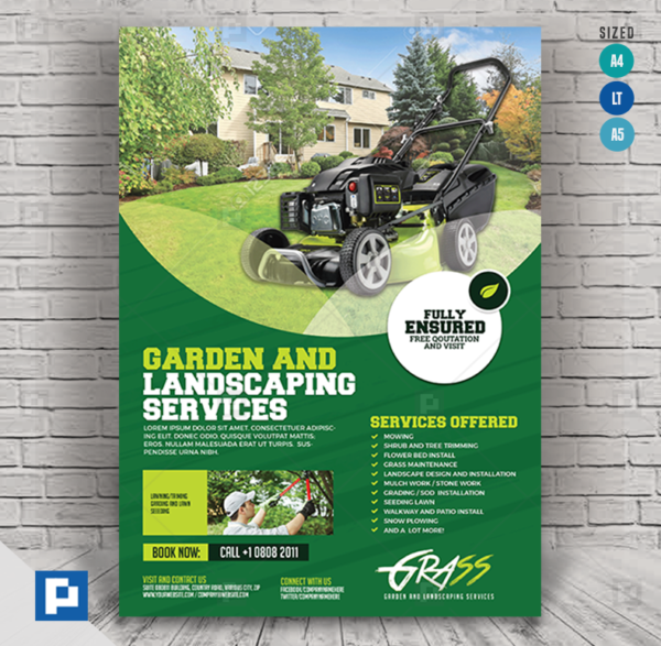 Garden and Landscaping flyer PSDPixel