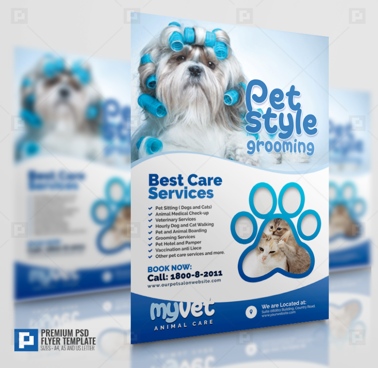 Pet Grooming and Veterinary Services Flyer PSDPixel