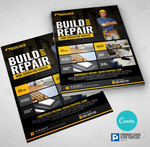 Construction and Renovation Services Canva Flyer,,