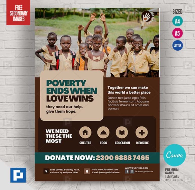 Fundraising for Charity Canva Flyer PSDPixel